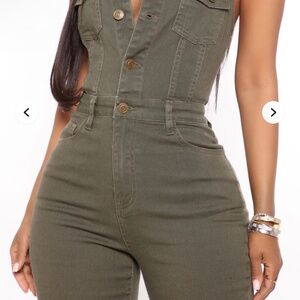 Let's Go Party Denim Jumpsuit - Olive